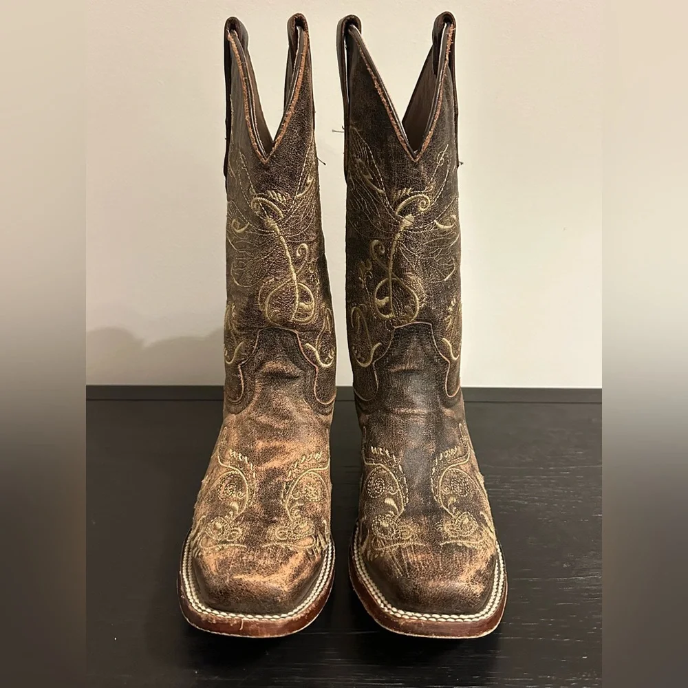 Circle G Women's 6.5 B Dragonfly Embroidered Cowgirl Boot Square Toed Brown